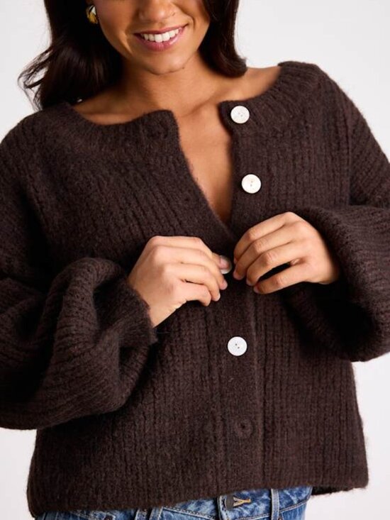 Lulus Sweaters - Lulus Marsden Heathered Brown Boxy Cardigan Sweater - Size XS